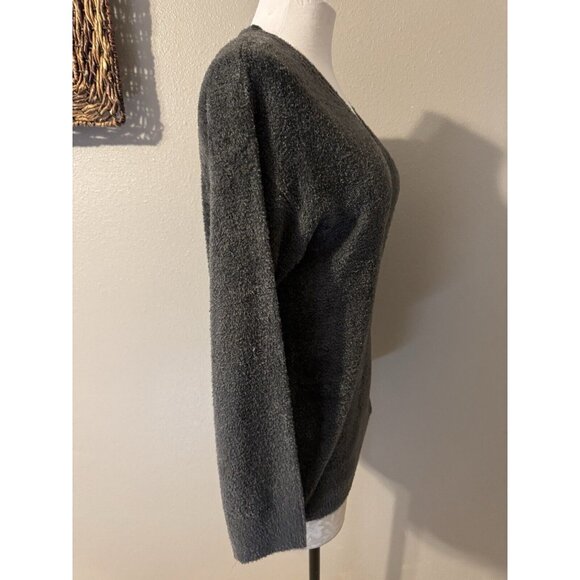 Barefoot Dreams XS Petite CozyChic Lite V Neck Dark Gray Sweater Top NEW $118 - Picture 3 of 13